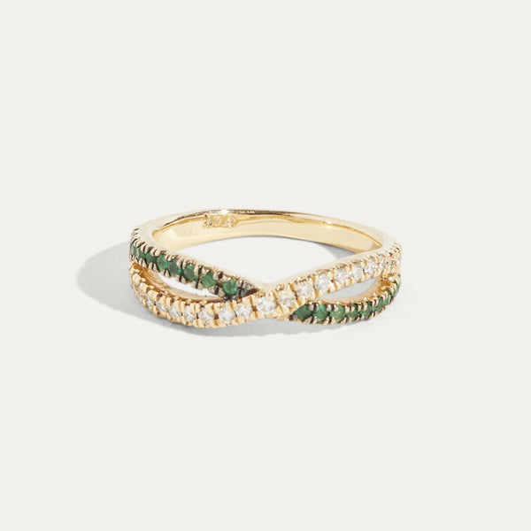 Diamond Emerald Criss Cross Ring