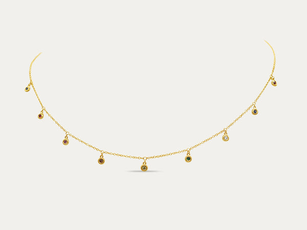 9 Bezeled Rainbow Gemstone Necklace