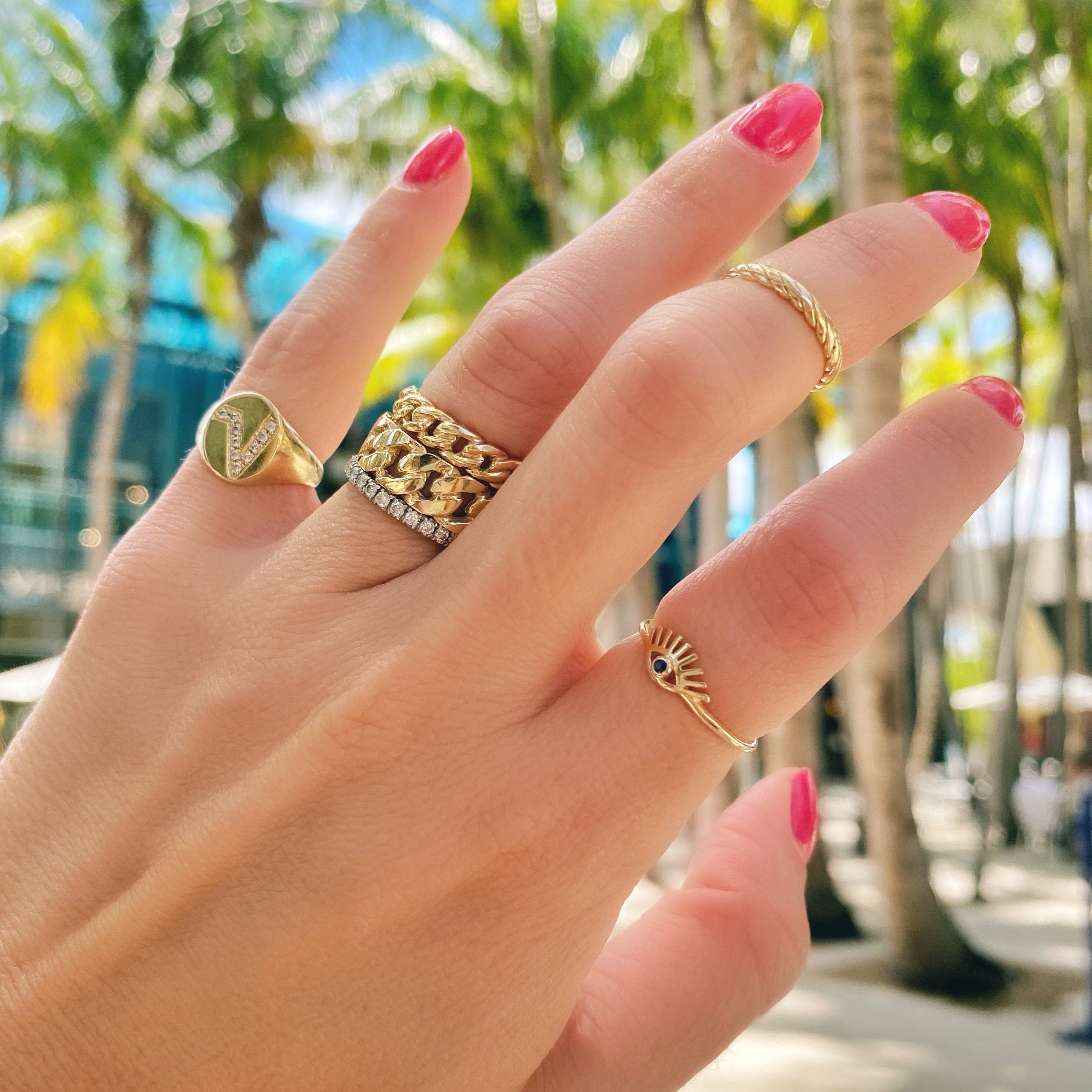 Krieger Collection Oval Signet Pinky Ring with Pave Diamond Initial