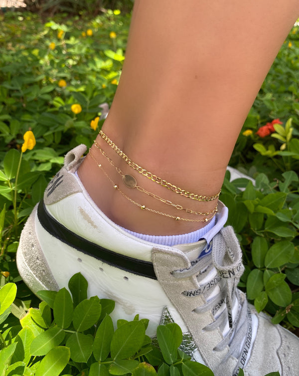 Boyfriend Link Anklet With Engravable Tag (Thin Paper Clip Link)