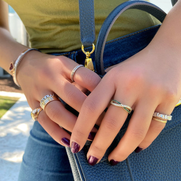 Diamond Emerald Criss Cross Ring